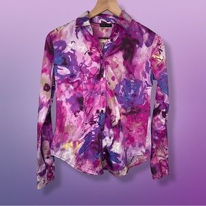 Purple floral button down shirt